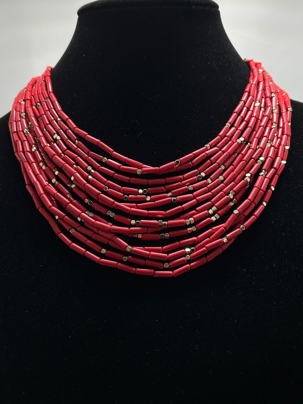 Kendra Scott, Red & Gold Beaded 14 Strand Necklace, High Quality Beautiful Piece